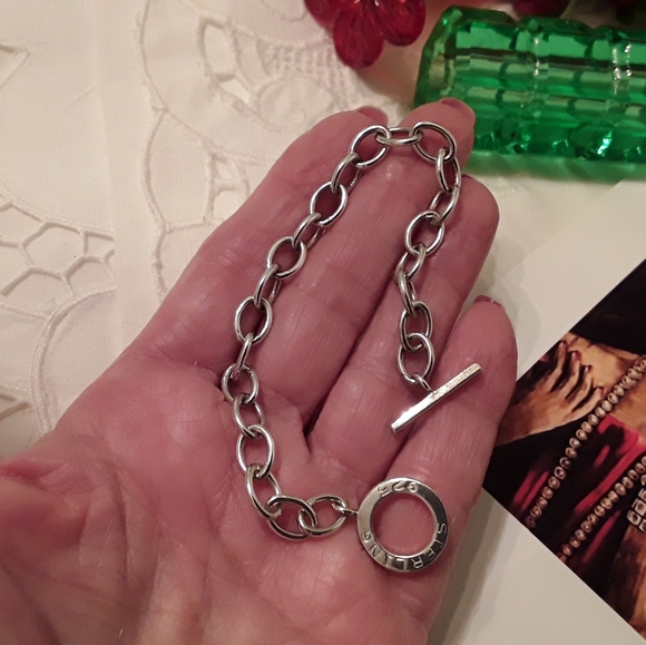 925 STERLING SIGNED OVAL TOGGLE LINK BRACELET 7.5" - Picture 7 of 8